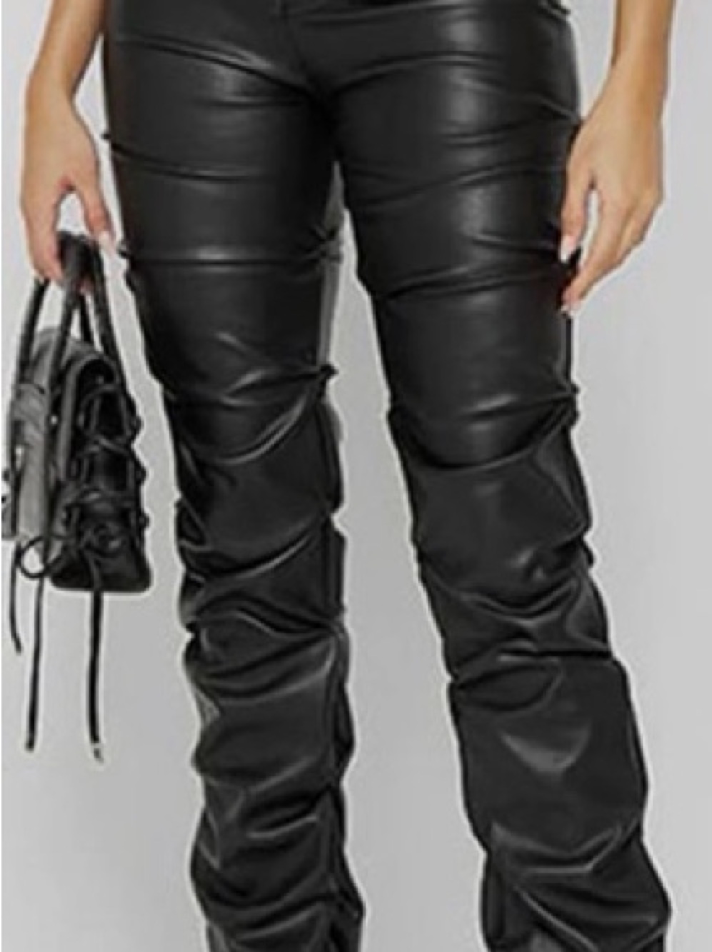 Black Faux Leather Women’s Pants with front zipper and ankle draw